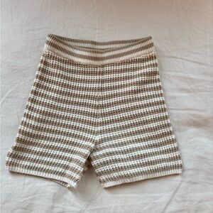 Rhythm Knit Stripe High-Waist Women’s Shorts in Cream and Tan